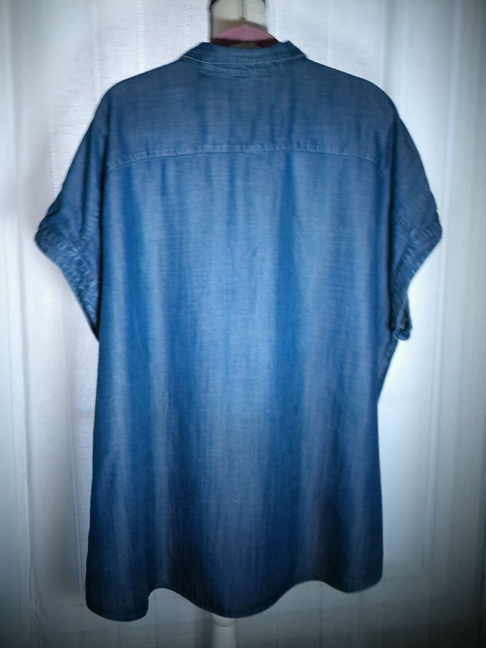 SOFT SURROUNDINGS Short Sleeve Button-Up Lyocell Blue Denim Blouse 2X - Picture 2 of 8